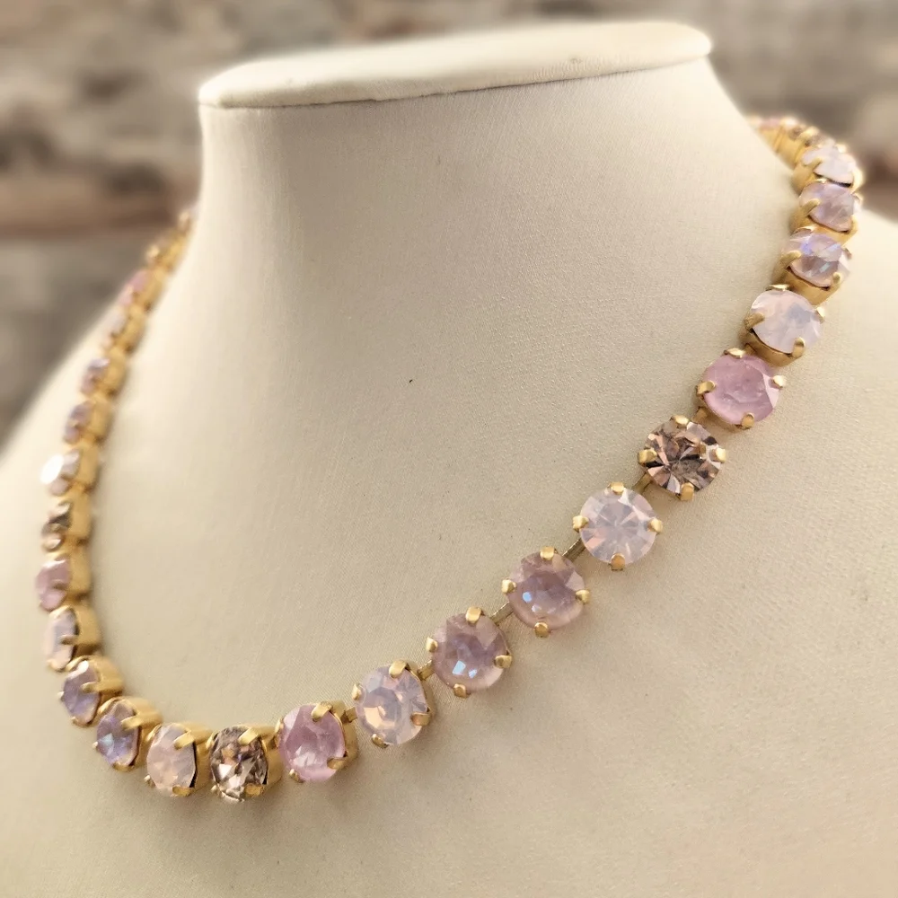A Ballerina Babe Pink In Austrian Crystals Set On Gold Plated Necklace